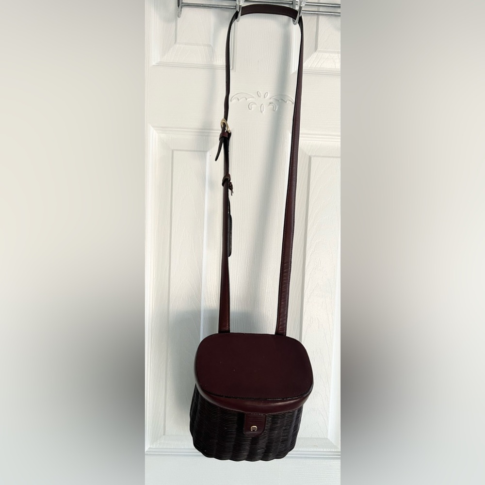 Etienne Aigner Maroon Leather and Wicker Bag Vintage